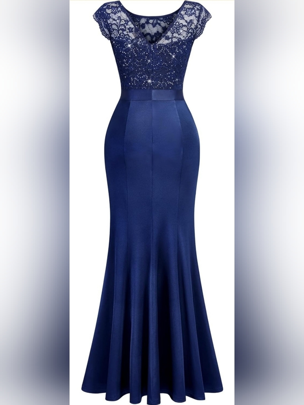 Navy Blue Sequin Lace Prom Gown NWT Large Formal Maxi Dress - Picture 6 of 6